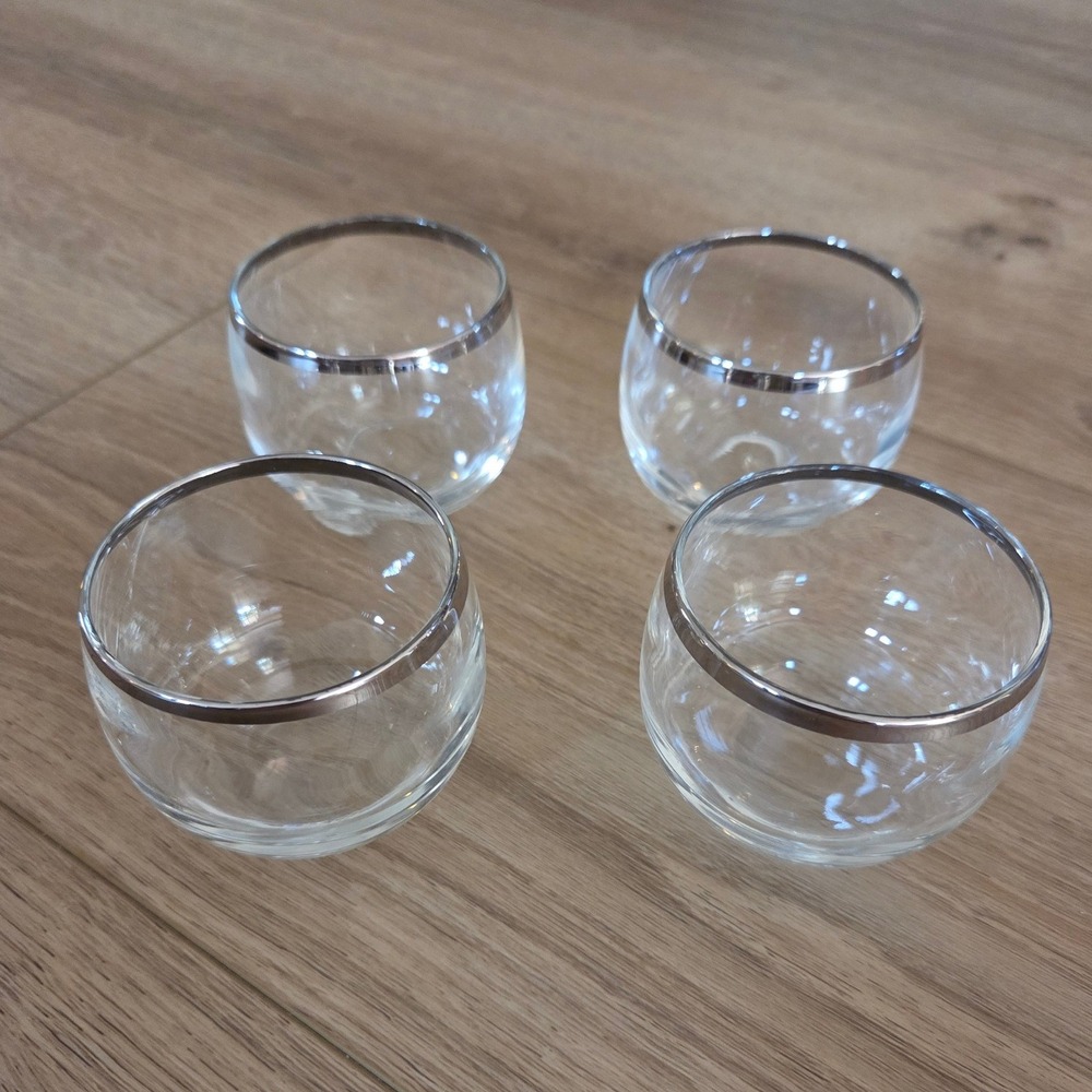 MCM Set of 4 Clear Glass Small Roly Poly with Platinum Small Drinking Glasses‎